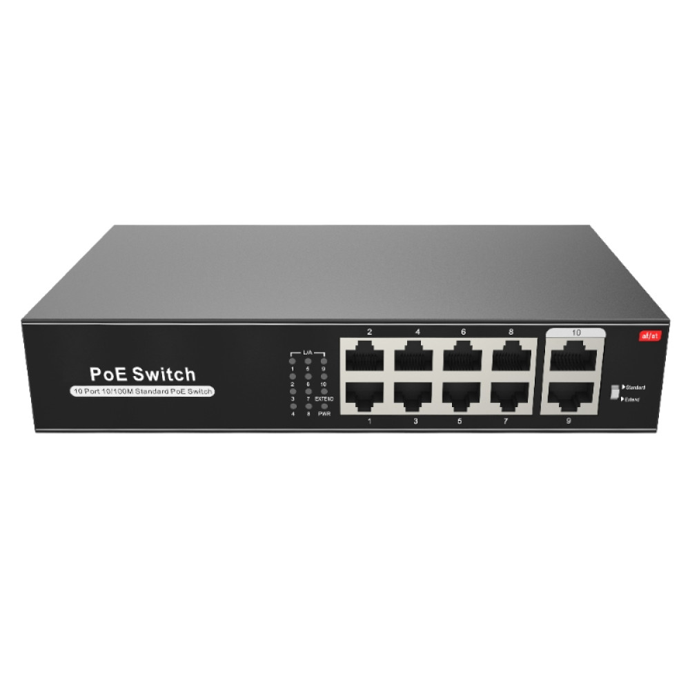  ETHERNET SWITCH POE+ 10/100 10 PORTS(8+2) WITH DISTANCE ABILITY 250M